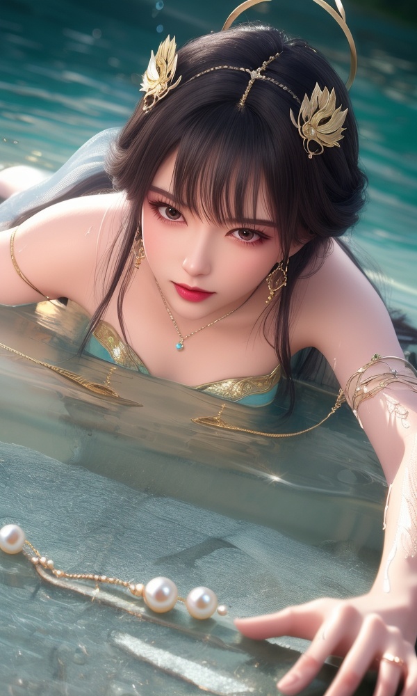 (,1girl, ,best quality, ),looking at viewer, <lora:370-DA-百炼成神-云洛-黑化:0.7>,, ,masterpiece, ((((1girl, solo, , ,solo focus, lying on water, )))) (()), (), ,ultra realistic 8k cg, flawless, clean, masterpiece, professional artwork, famous artwork, (( , )),, dreamlike, unreal, science fiction, luxury, jewelry, diamond, gold, pearl, gem, sapphire, ruby, emerald, intricate detail, delicate pattern, charming, alluring, seductive, erotic, enchanting, hair ornament, necklace, earrings, bracelet, armlet,halo,(()),, (),