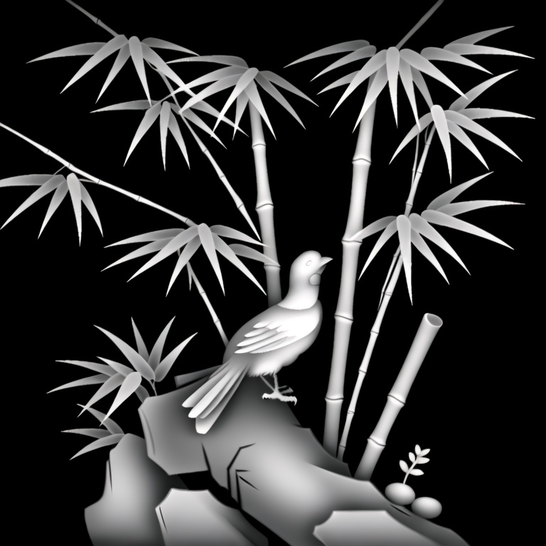 greyscale,  bird,  flower by 无边落木 on Tensor.Art
