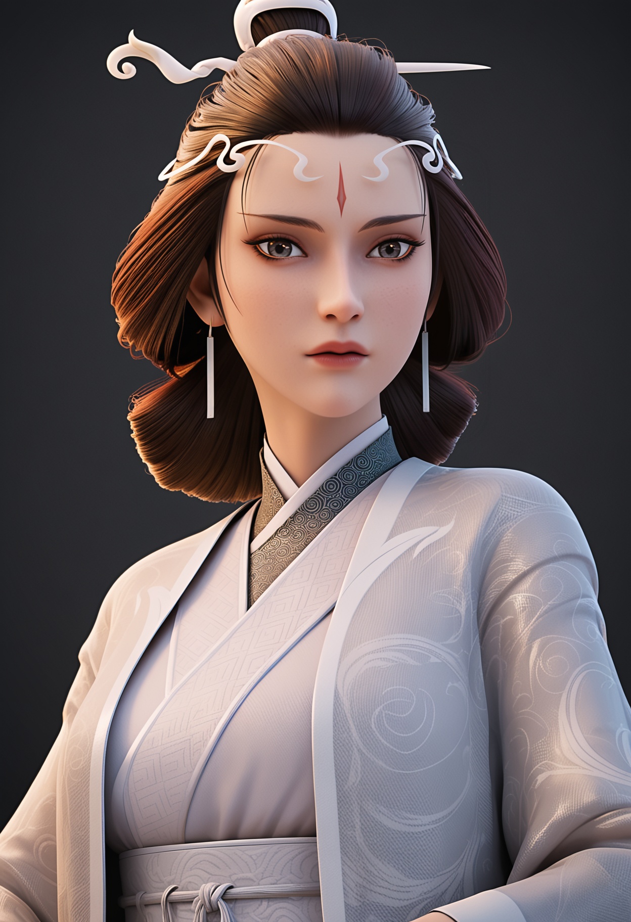 (upper_body:1.2),score_9,score_8_up,masterpiece,(best quality),intricate details,facing viewer,(looking at viewer:1.1),<lora:YQ_pony_shuiyue_V4:0.8>,q1528437228,solo,1girl,black hair,jewelry,earrings,chinese clothes,facial mark,hair ornament,forehead mark,hanfu,long sleeves,makeup,wide sleeves,hair bun,hair stick,long hair,red lips,updo,japanese clothes,black eyes,blue eyes,robe,brown eyes,brown hair,kimono,sash,grey eyes,korean clothes,single hair bun,BREAKscore_9,score_8_up,masterpiece,(best quality),perfect anatomy,(hourglass),perfect face,(simple background,pure black background,black background:1.1),fair_skin,shiny_skin,Ivory_skin,