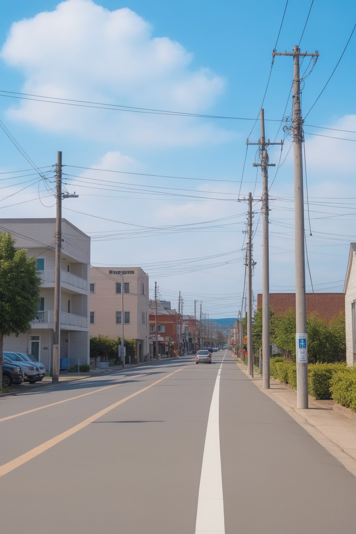 <lora:Anchestreet-V1:0.7>,anchestreet, no humans, outdoors, road, scenery, crosswalk, sky, power lines, building, street, utility pole, day, city, cloud, tree, road sign, blue sky