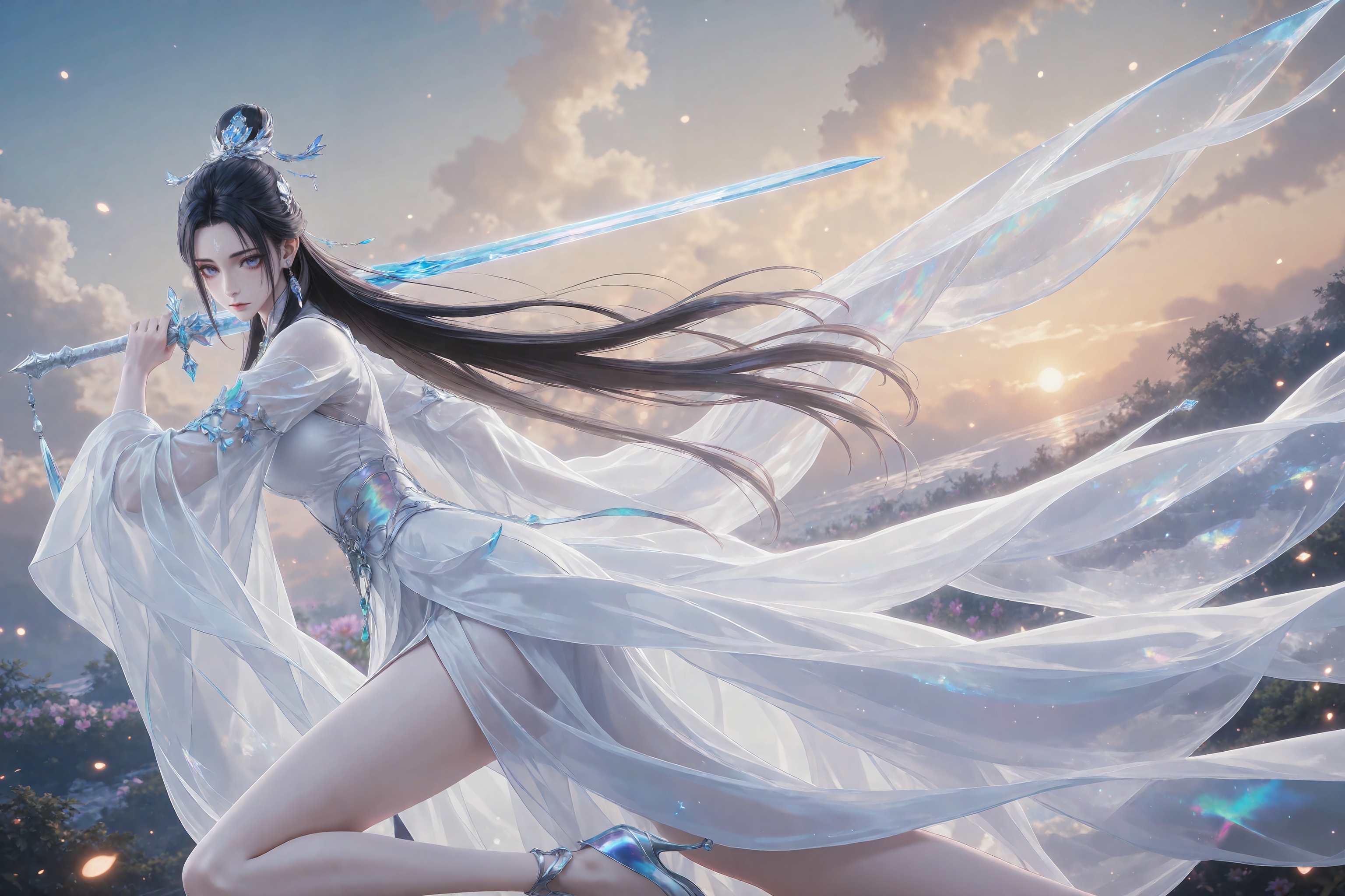 <lora:陆雪琪ill:0.6>,luexueqi,1girl,solo,dress,long hair,white dress,jewelry,earrings,hair ornament,hair bun,black hair,blurry background,closed mouth,long sleeves,expressionless,chinese clothes,looking at viewer,holding,blurry,upper body,outdoor,flower,close-up details,outstanding style,adding a touch of dimension to your images without compromising details,whirls of vapor,iridescent textures,(Anime:1.1),ethereal ambiance,delicate details,magical high-concept,32K UHD,sharp focus,best-quality,masterpiece,golden hour,unconventional supreme masterpiece,masterful details,temperate atmosphere,with a high-end texture,in the style of fashion photography,photography,cover,dynamic angle,dynamic posture,(artist: quasarcake:0.8),extreme aesthetic,(wlop:0.6),(honjou raita, lack, rella:0.5, wanke),masterpiece,best quality,good quality,very aesthetic,absurdres,visual impact,a shot with tension,ultra-high resolution,32K UHD,sharp focus,best-quality,masterpiece,emotionalization,unconventional supreme masterpiece,masterful details,temperate atmosphere,with a high-end texture,in the style of fashion photography,(visual impact:1.2),giving the poster a dynamic and visually striking appearance,impactful picture,official art,colorful,splash of color,movie perspective,masterpiece,best quality,amazing quality,very aesthetic,absurdres,best quality,newest,