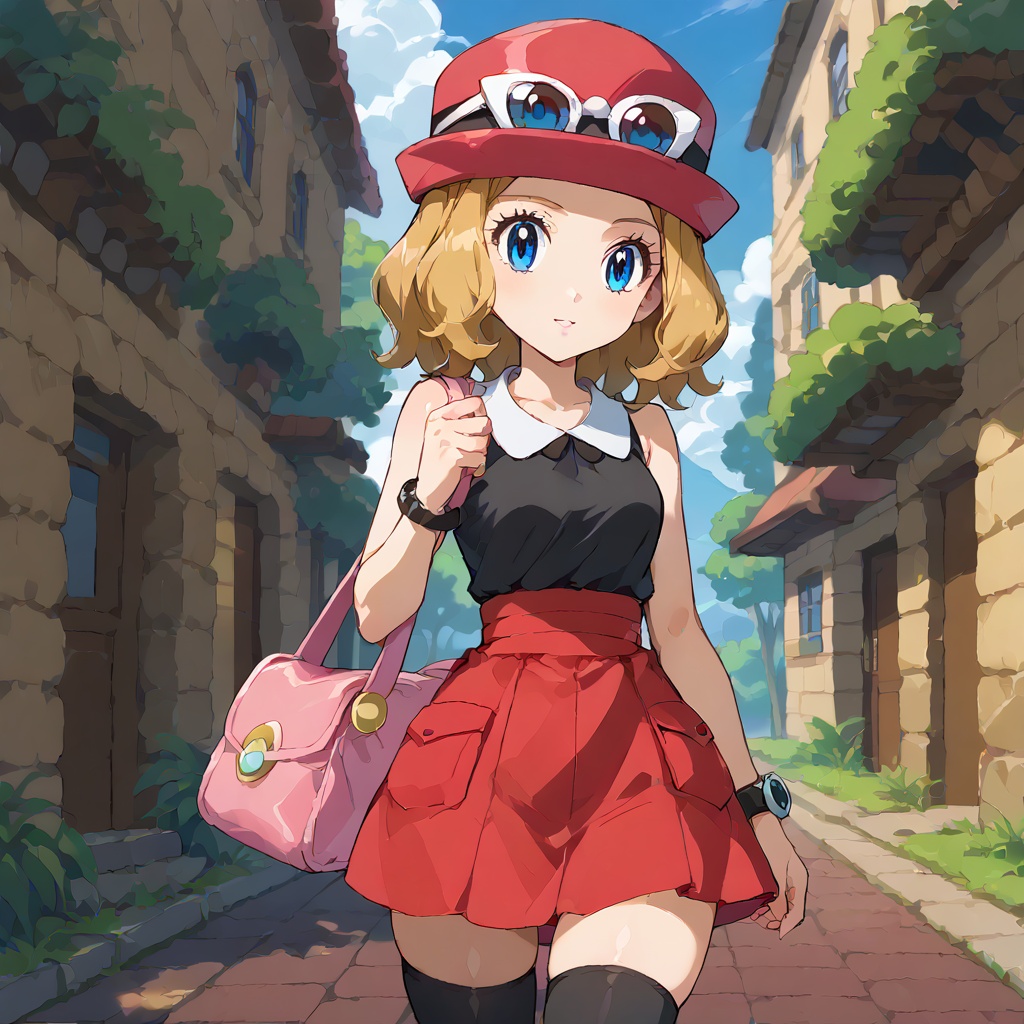 1girl serena from pokemon,  anime,  red hat on Tensor.Art