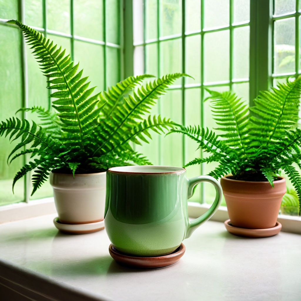 scenevintagreen,  a ceramic coffee mug,  vintage glass conservatory on Tensor.Art