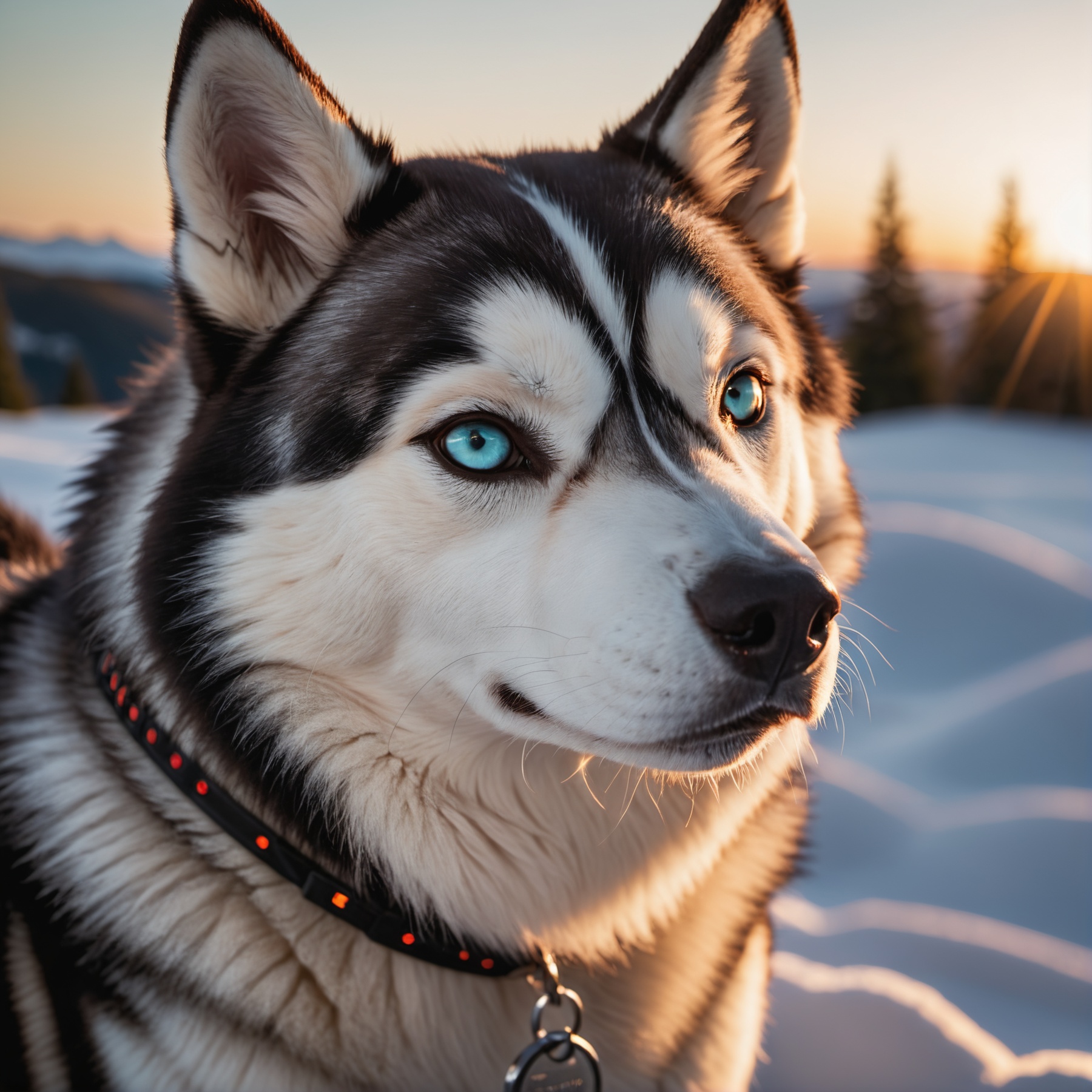 cinematic photo closeup of an husky dog ,  aurora borealis ,  at dawn on Tensor.Art