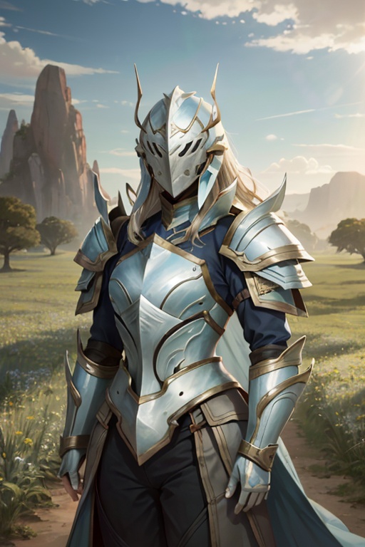 <lora:HXarmour_004:1>,, hxarmour,1girl,(light blue armour:1.3),Spaceport Rock Formation,Wormhole,Sunlight Penetration,Meadow,