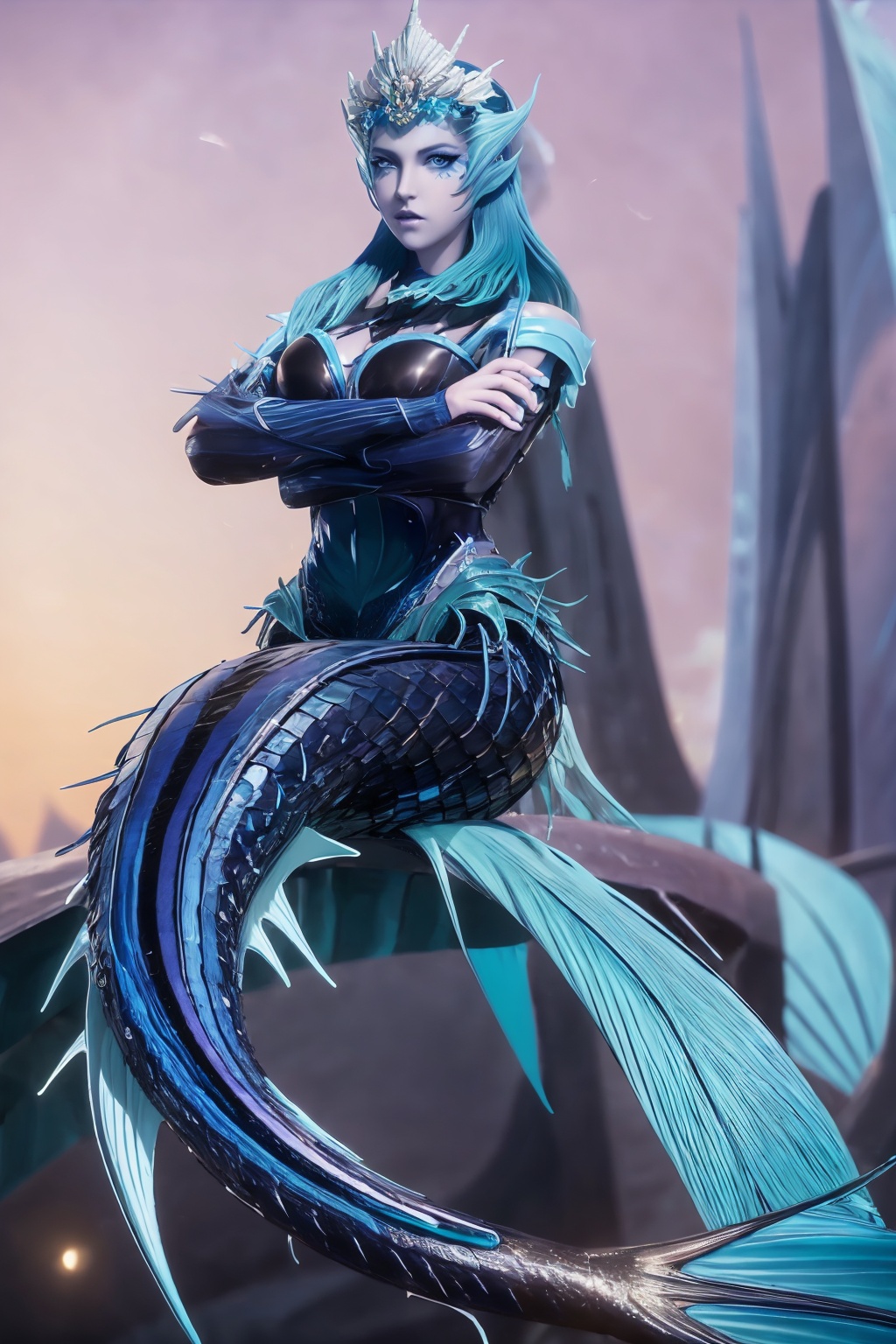 mermaid,1girl,blue eyes,breasts,cloud,feathers,long hair,pointy ears,sky,solo,<lora:83db2e9d7bb4cf722aa23f8d4d7a48ebe3c9d32e4d7976538fad1d67125ed559:0.6>