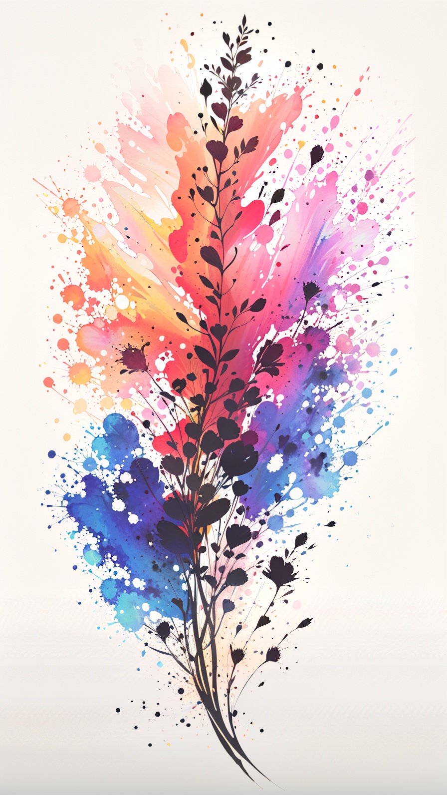 best quality,masterpiece,highly detailed,ultra-detailed, pistillate flowers,,leaves <lora:neg9V2_last:0.5>  <lora:ColorInkSplashing_last:1.25>  