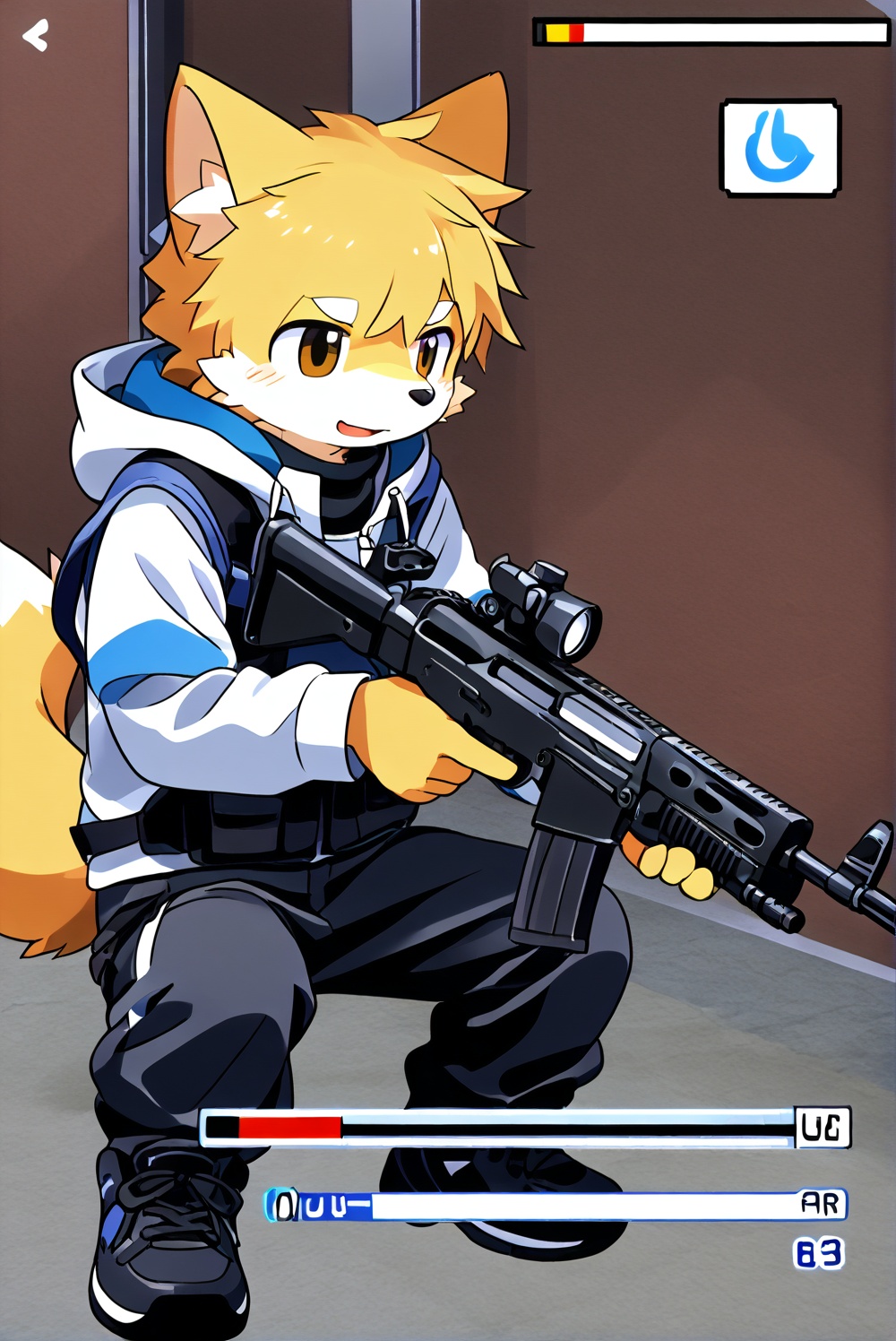 furry,1boy,random action,game ui,status_bar,<lora:electronic game style（涂鸦工坊α）:0.6>,game style