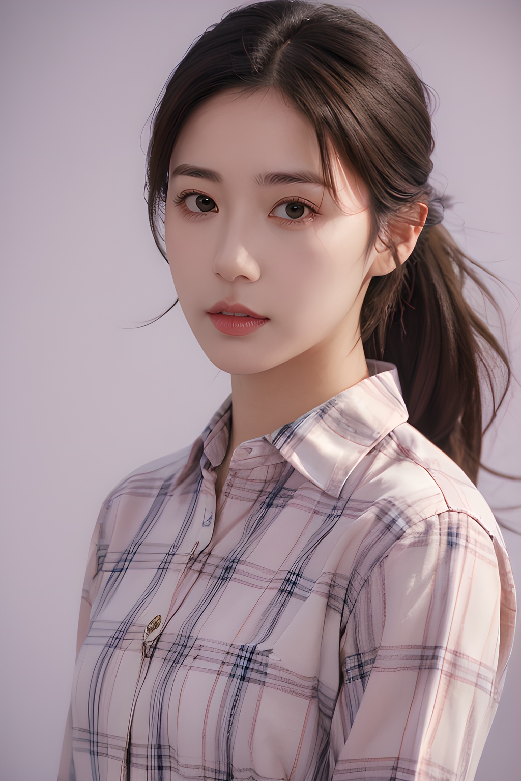 <lora:0808_08:0.7>,simple background,pink plaid_shirt,, 1girl,realistic,masterpiece, best quality, photorealistic, HDR,detail