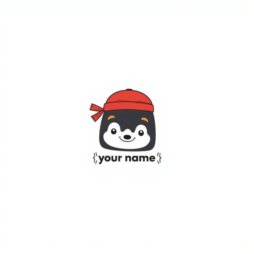 a black and white image of a Camera with a red scarf on its head, in the style of minimalistic japanese, colorful animations, logo, tupinipunk, soft and rounded forms, rinpa school, flat shapes black "your name" text, white background, centered composition, flat design style , signature, comic<lora:ins_logo:1>