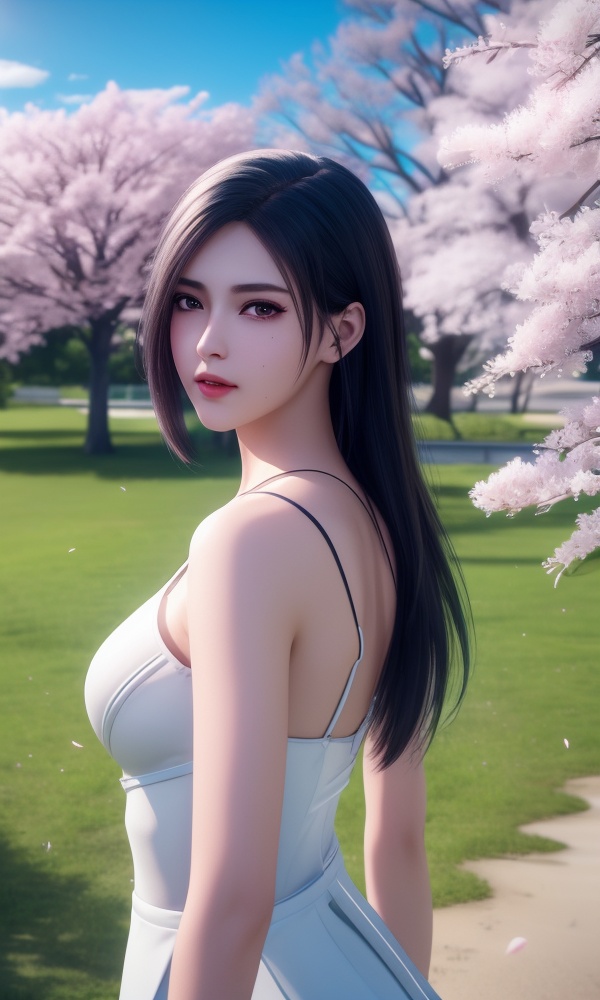 (,1girl, ,best quality, ),looking at viewer, <lora:383-DA-斗罗大陆-柳二龙:0.8> ultra detailed background,ultra realistic 8k cg,ultra detailed 8k cg,masterpiece,upper body,  (( , )),, ,science fiction,mole, ultra realistic 8k cg, ,tamari \(flawless\),   ,outdoors, sun,sunlight, cherry blossoms,      (()), (),
