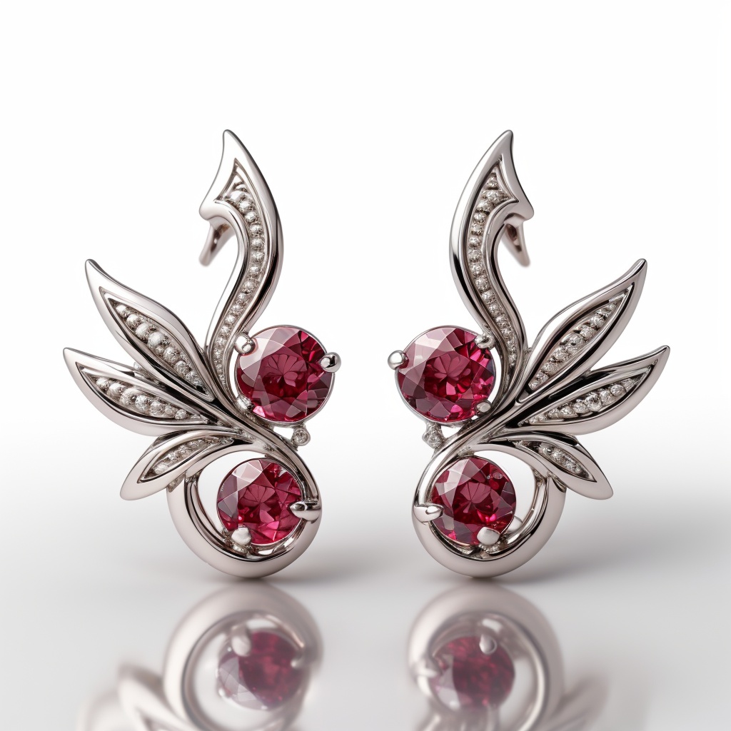 wings shape  structure,side view,minimalist,earring for woman,(jewelry Diamond ),UHD,8K,best quality,4K,UHD,masterpiece,aiguillette,shining jade,((white background)),Symmetrical  structure,red  Emerald gemstones,(slivery:1.5),shining,(ruby),Luxury,<lora:hjyzb-000013:0.8>,red gemstone,Chinese pattern form,(minimalist:1.1),(((slender))),small Skeleton structure,Continuous spray modeling,