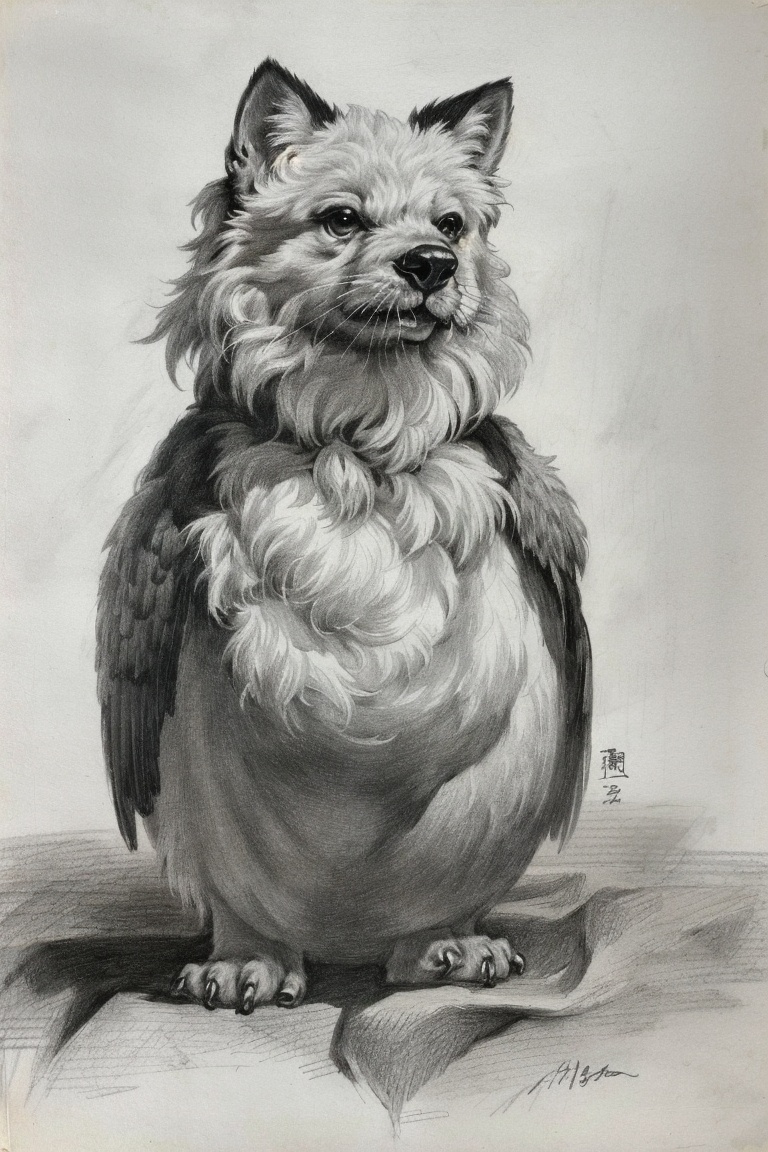 ((HRD, HUD, 8K)),((masterpiece, best quality)), highly detailed, photo_\(medium\),no humans, animal, Sketch,monochrome, greyscale, traditional media, signature, graphite (medium), simple background, full body,  <lora:20240218-1708223770681:0.9>