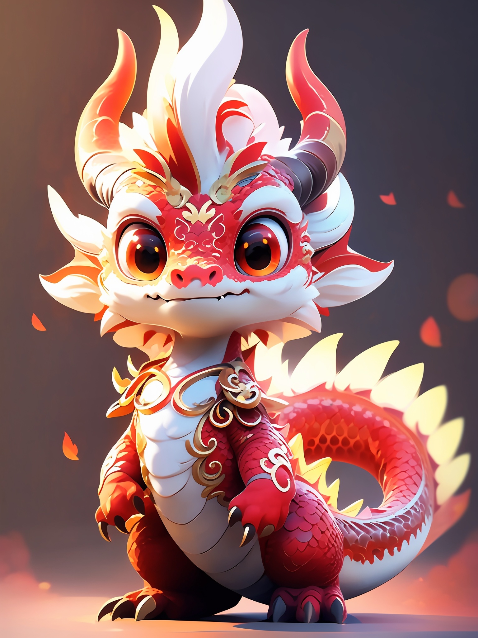 HTTP, horns, chibi,red eyes, solo, tail, smile, claws, looking at viewer, dragon, dragon tail, full body, closed mouth, jewelry, dragon horns,Bright, Warm Light<lora:HTTP_20231214213332:1>