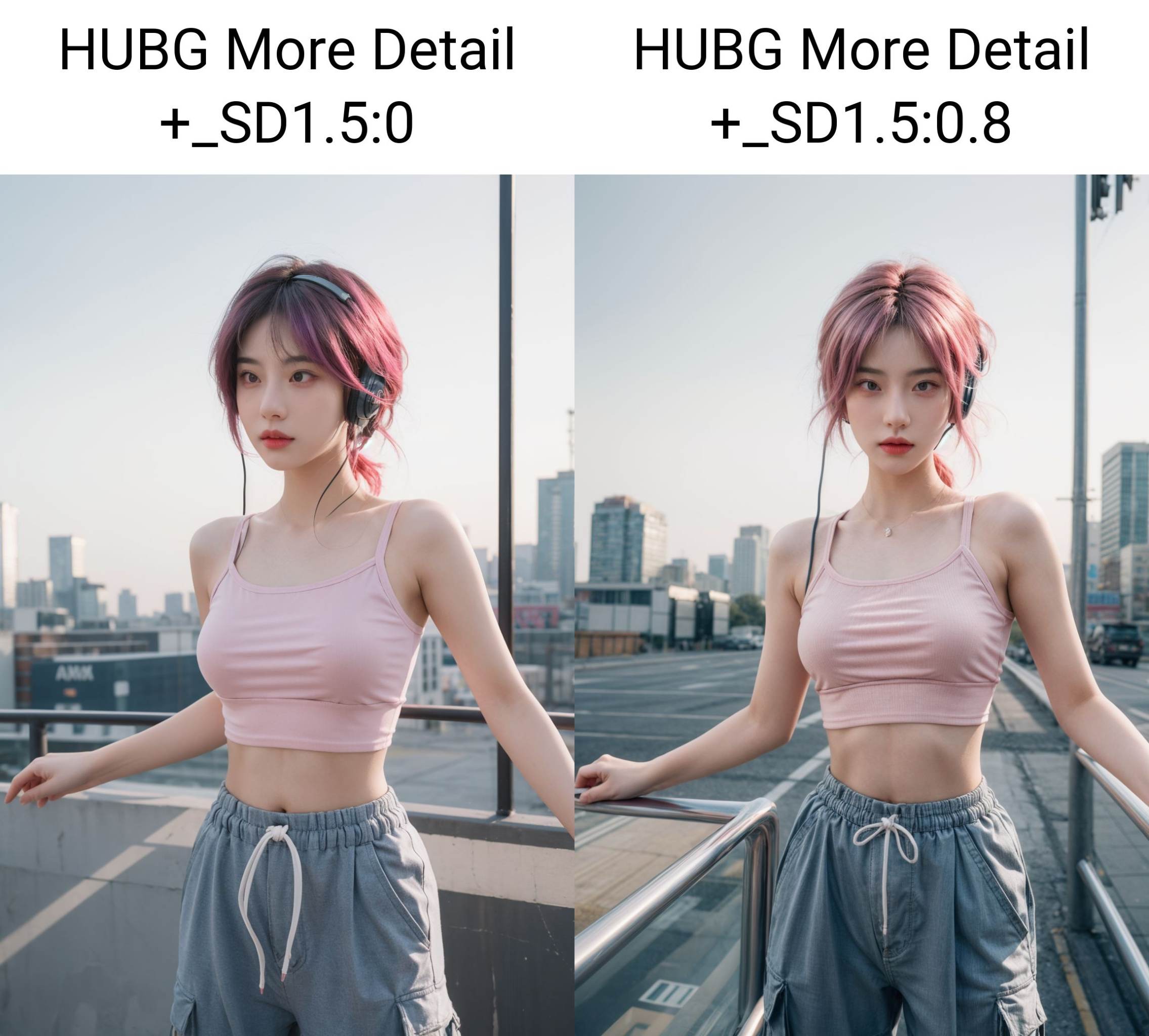 a award winning half body portrait of a beautiful girl in a croptop and cargo pants with ombre purple pink teal hairstyle...