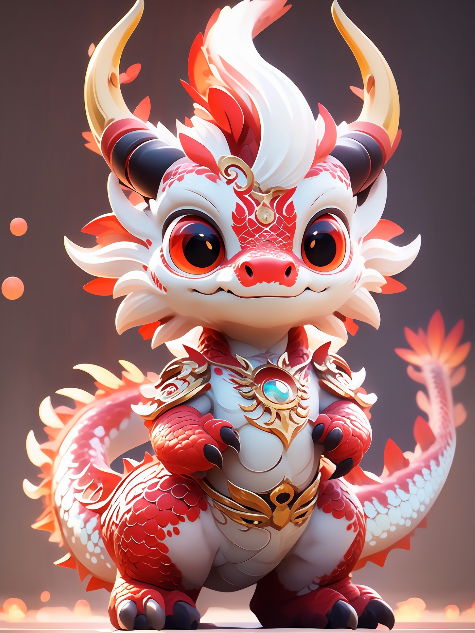 HTTP, horns, chibi,red eyes, solo, tail, smile, claws, looking at viewer, dragon, dragon tail, full body, closed mouth, jewelry, dragon horns,Bright, Warm Light<lora:HTTP_20231214213332:1>