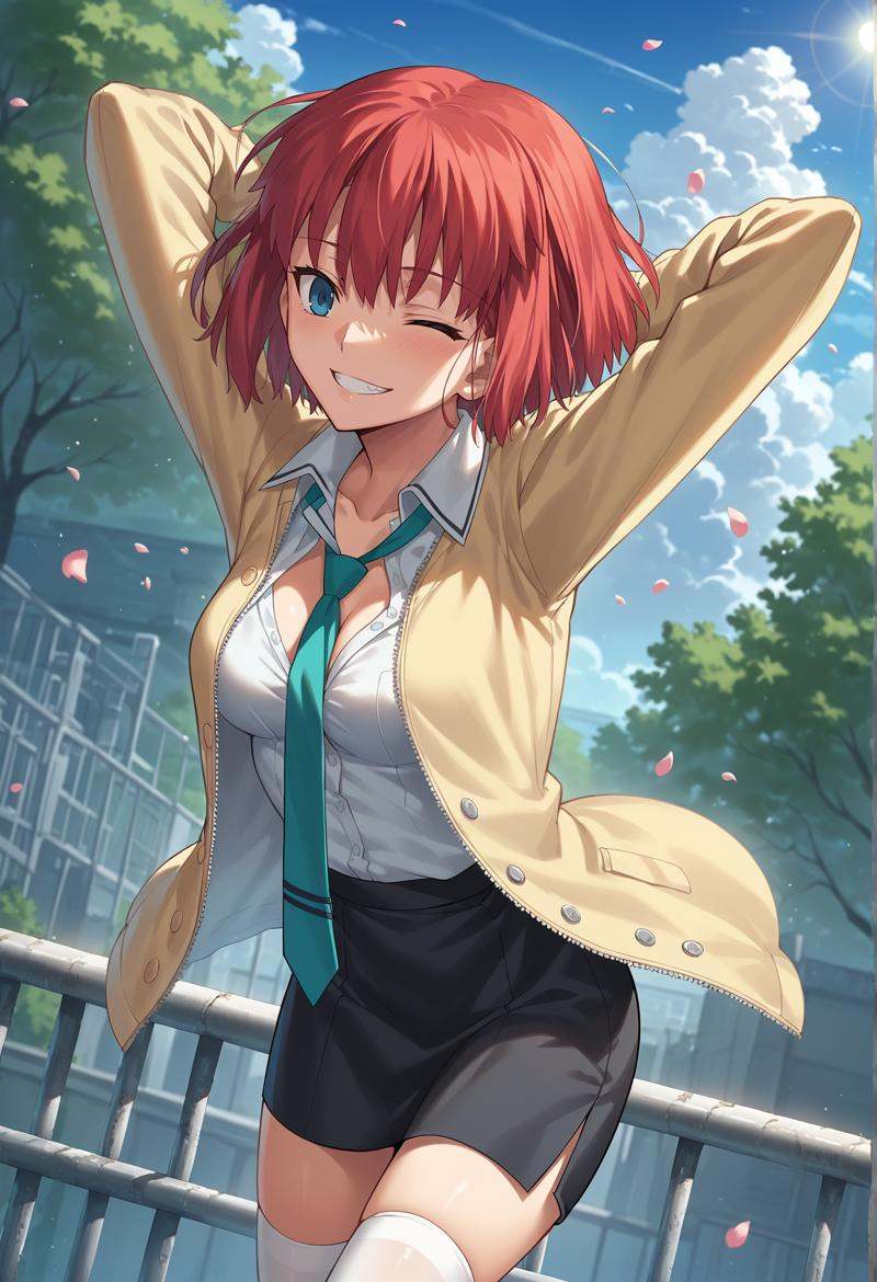 1girl,  aqua necktie,  arm behind head on Tensor.Art