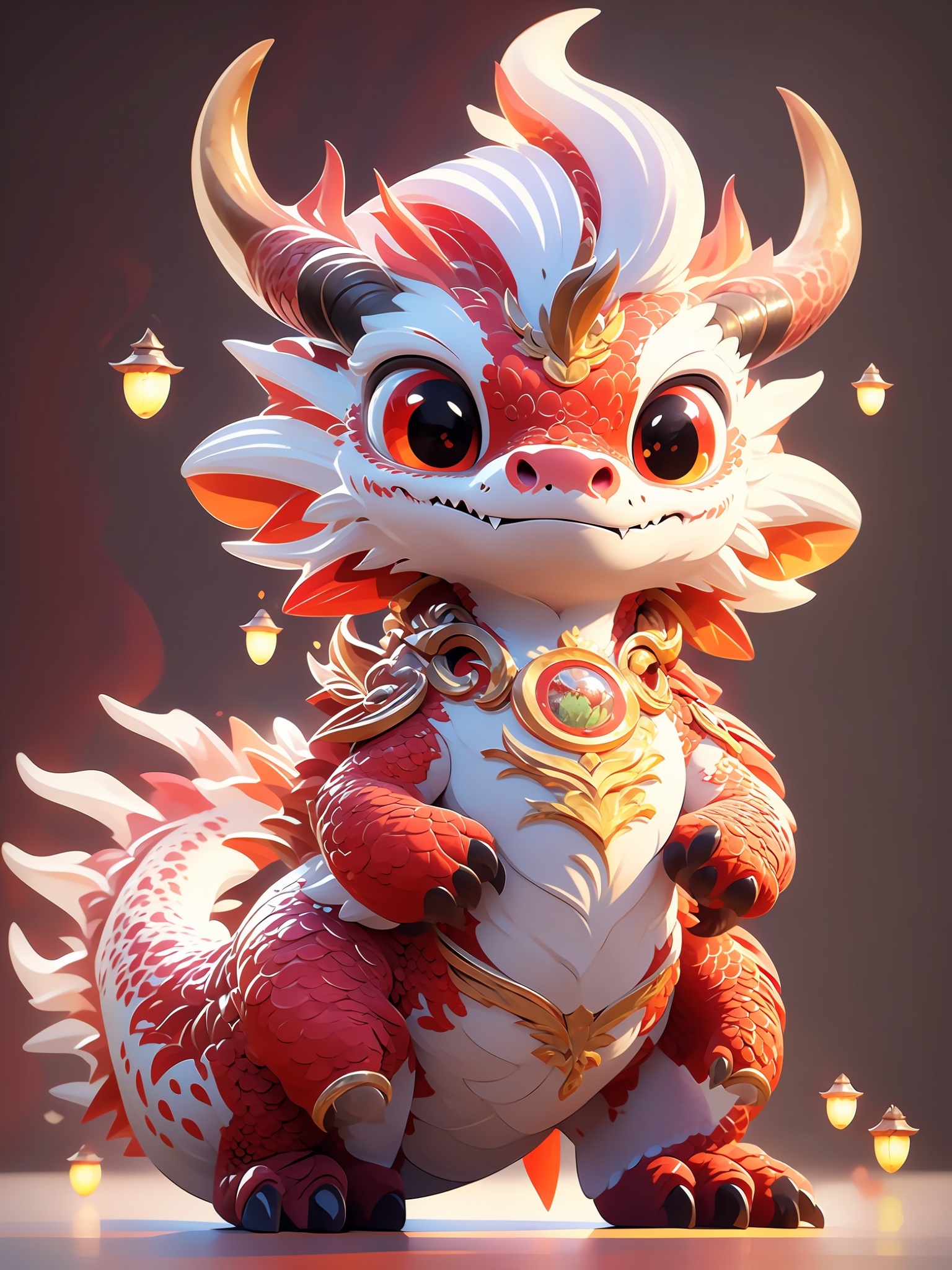 HTTP, chibi,solo, horns, claws, full body, looking at viewer, standing, fangs, dragon,jewelry,Bright, Warm Light<lora:HTTP_20231214213332:1>