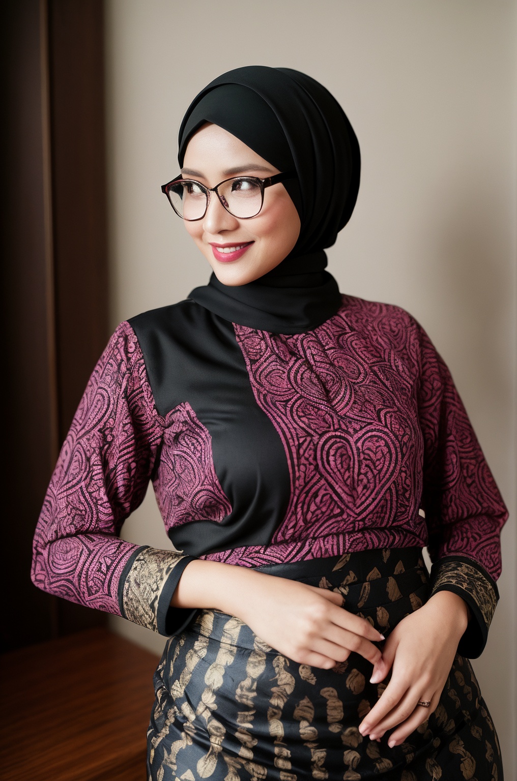 1girl,  javabatik,  pink and black batik on Tensor.Art