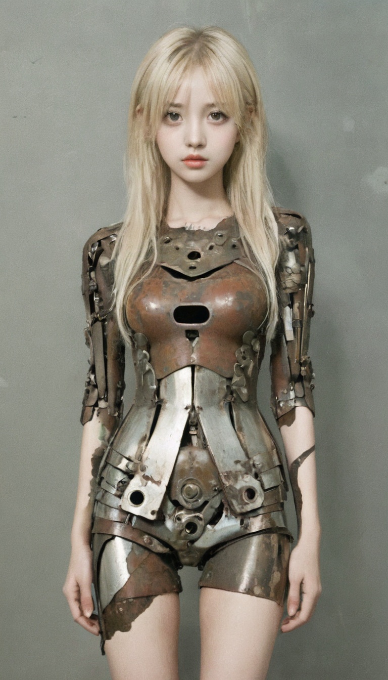 <lora:xl-shanbailing-1203metal element-000010:0.8>,bailing_metal,a girl made of worn-out metal,(blonde hair:0.6),(thighs:0.6),
