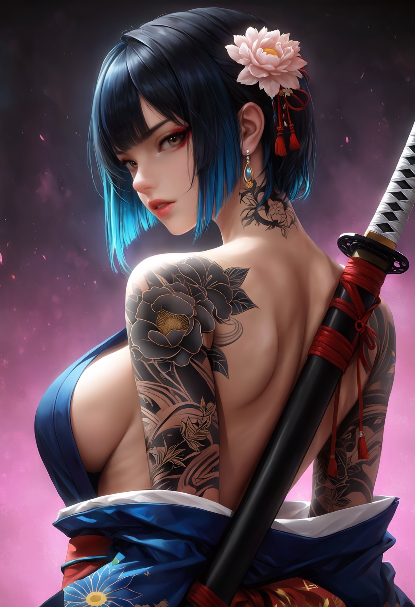 1girl,  tattoo,  breasts on Tensor.Art
