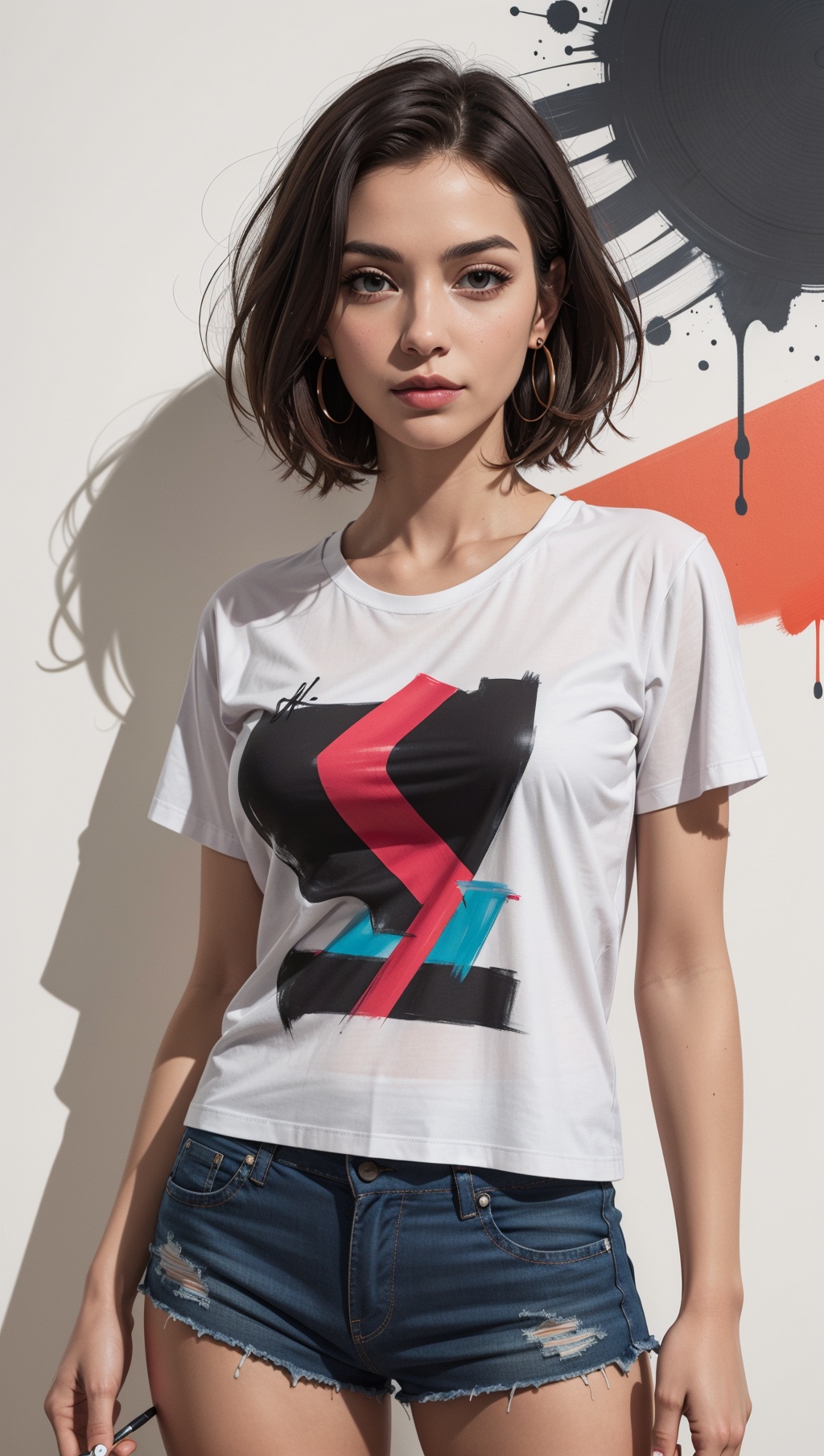 A color poster of a mixture of graffiti and paint on a wall,  portrait of a woman,  upperbody on Tensor.Art