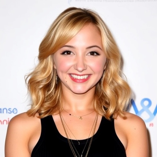 audreyw Photograph of a smiling young woman with fair skin and blonde,  wavy hair that falls just past her shoulders. She...