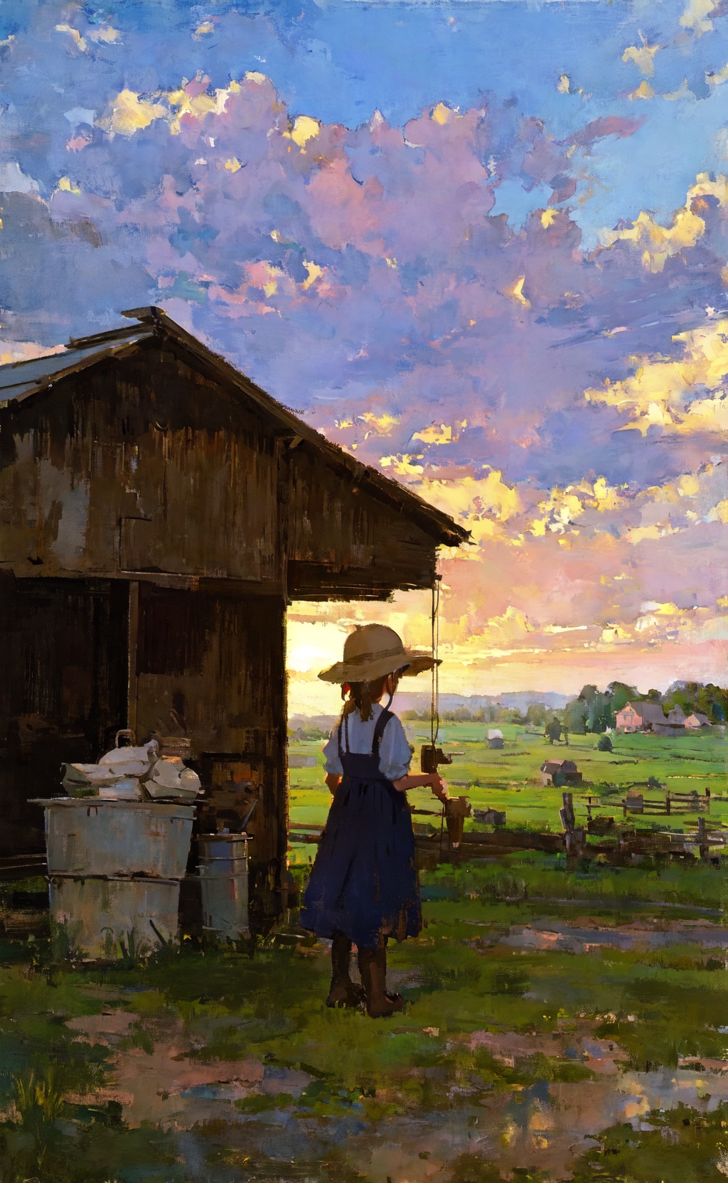 little girl working hard at a farm,  (painterly,  cinematic on Tensor.Art
