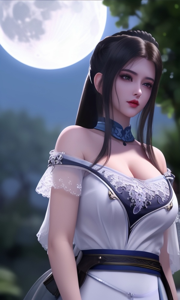 (,1girl, ,best quality, ),looking at viewer, <lora:432-DA-少年歌行-陈飞瑶:0.8> ,ultra detailed background,ultra detailed background,ultra realistic 8k cg, ,masterpiece, (( , )),, ,fiction,mole,,      ,(cleavage), (),  ,see-through, lace, (((, solo, moon, , bare_tree, )))(cleavage),
