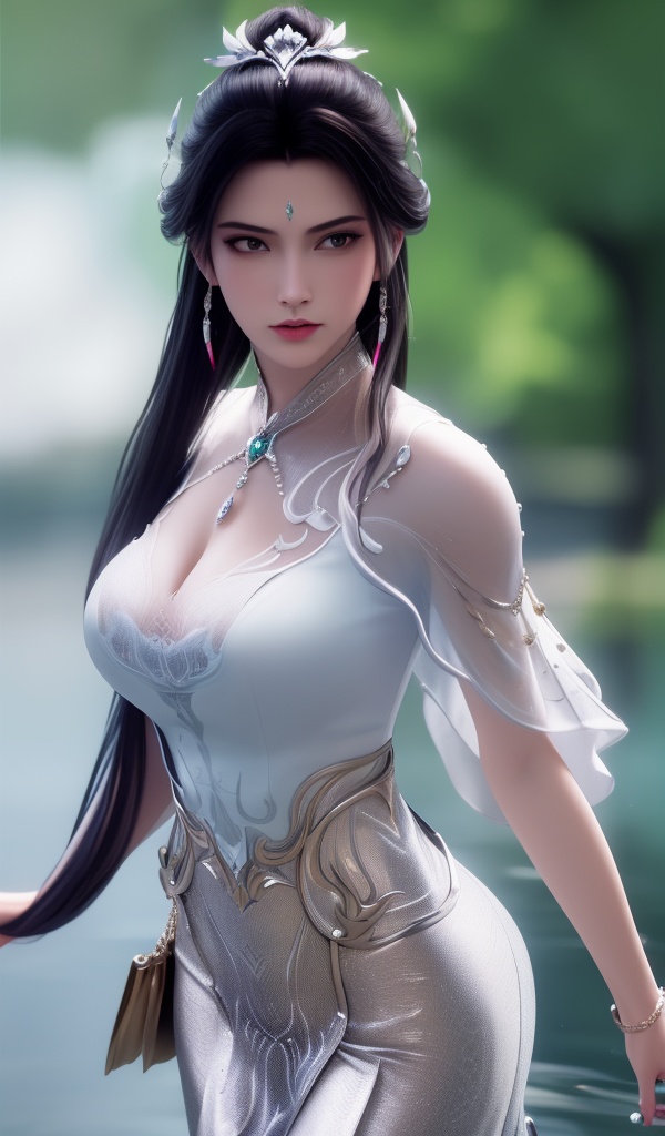 <lora:611-DA-诛仙-陆雪琪-V3:0.8>(,1girl, ,best quality, ),looking at viewer,  ,ultra detailed background,ultra detailed background,ultra realistic 8k cg,, ,masterpiece,((((1girl, solo,  , solo focus, ,walking on liquid, ))))    (cleavage), (), ,ultra realistic 8k cg,   clean, masterpiece,     cinematic lighting, cinematic bloom, , (( , )),,  , unreal, science fiction, luxury, jewelry, diamond, gold, pearl, gem, sapphire, ruby, emerald, intricate detail, delicate pattern, charming, alluring, seductive, erotic, enchanting, hair ornament, necklace, earrings, bracelet, armlet,,