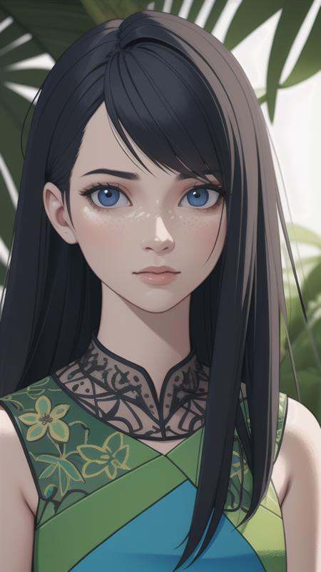 fashion portrait of blue human avatar,  in lush jungle with flowers and birds,  3d render on Tensor.Art