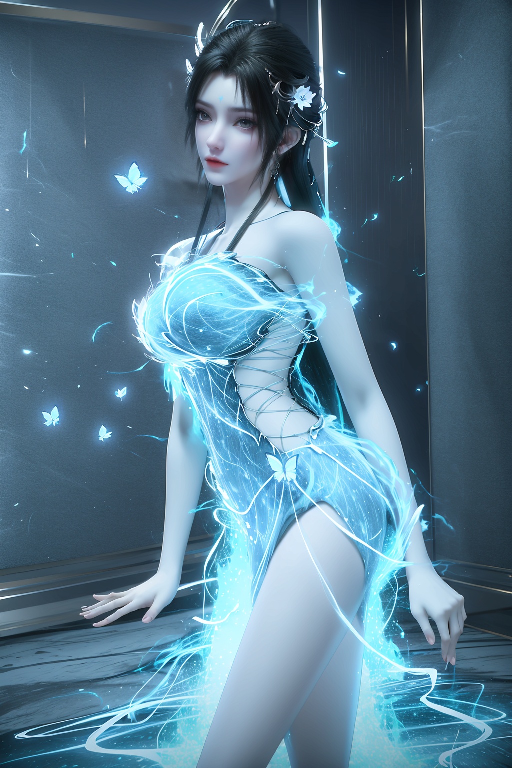 (8k, RAW photo, best quality, masterpiece:1.2),hatching (texture),skin gloss,light persona,artbook,extremely detailed CG unity 8k wallpaper,official art,(high detailed skin),glossy skin,contrapposto,female focus,sexy,fine fabric emphasis,wall paper,flower,lying,indoors,on side,curtains,butterfly,1girl,solo,looking at viewer,ribbon,flower,petals,qy-hd,<lora:0406蓝衣清漪64:0.8>,ll-hd,<lora:1111白皙质感:0.5>,ty-hd,ty-hd,<lora:0110田野:0.6>,