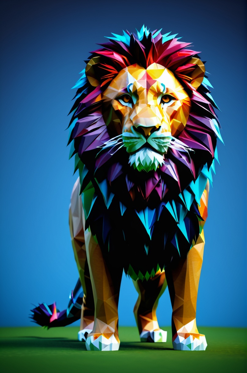 lion made of lowpoly,  character focus:1.1 ,  dramatic angle on Tensor.Art