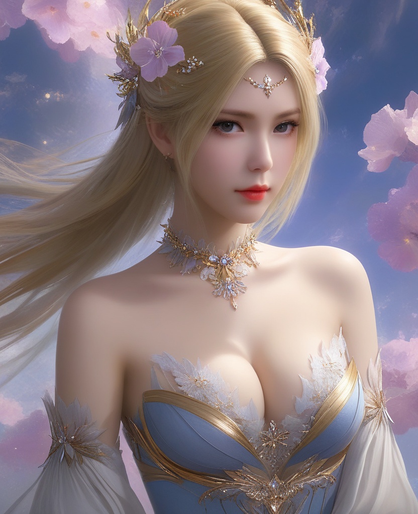<lora:572-DA-XL-斗罗大陆-千仞雪:1>(,1girl, ,best quality, ),looking at viewer,,anime,(masterpiece, top quality, best quality, official art, beautiful and aesthetic:1.2), (1girl)	, , (cleavage),extreme detailed,(fractal art:1.3),colorful, flowers ,highest detailed,(by Jeremy Lipking)    (cleavage), (),