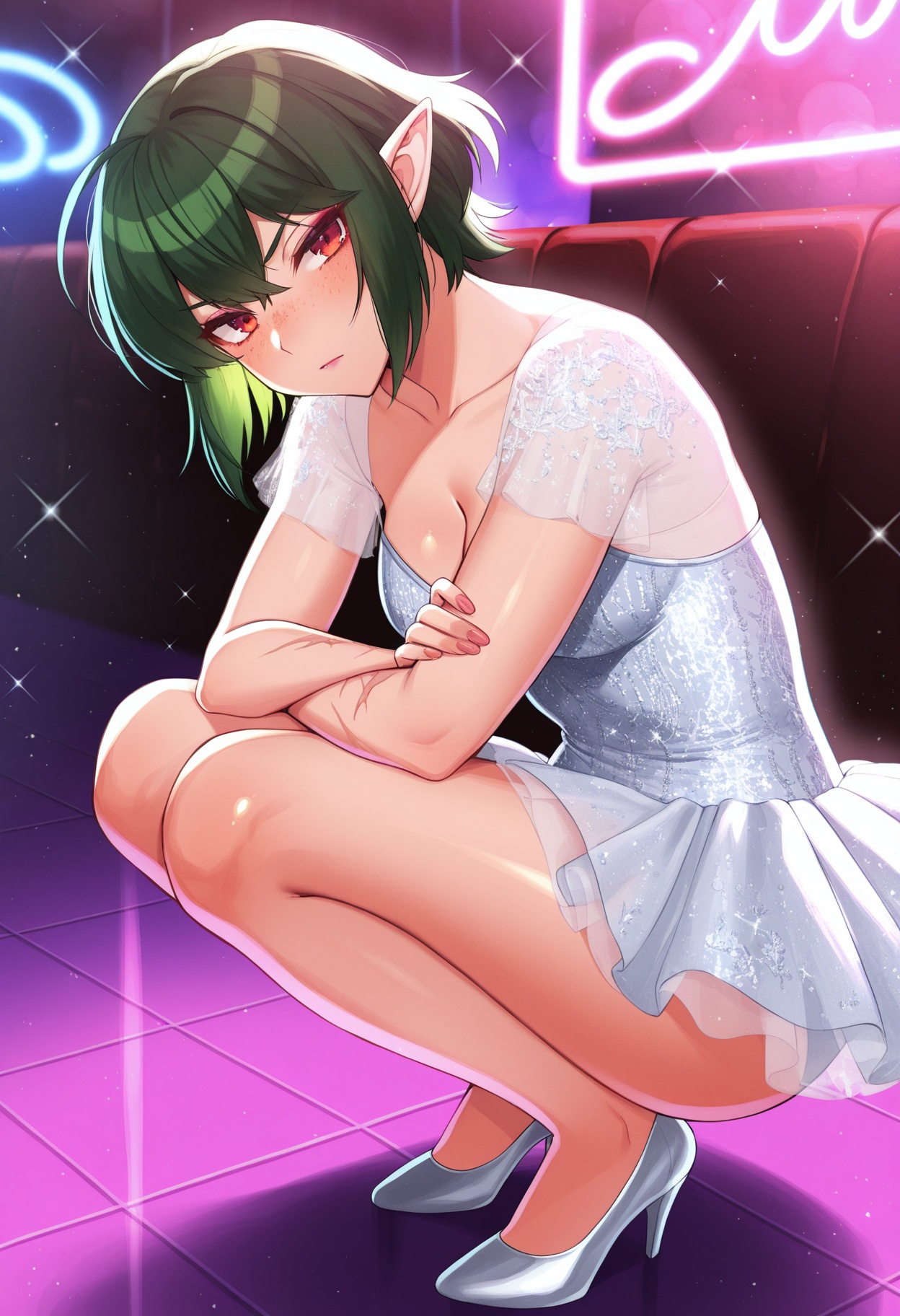 1girl,  green hair,  pointed ears on Tensor.Art