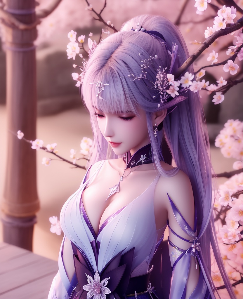 <lora:587-DA-神印王座-圣采儿-觉醒:0.8>(,1girl, ,best quality, ),looking at viewer,  ,ultra detailed background,ultra detailed background,ultra realistic 8k cg,, ,masterpiece, (( , )),, ,   plum blossoms,    ,,  (cleavage), (), ,,