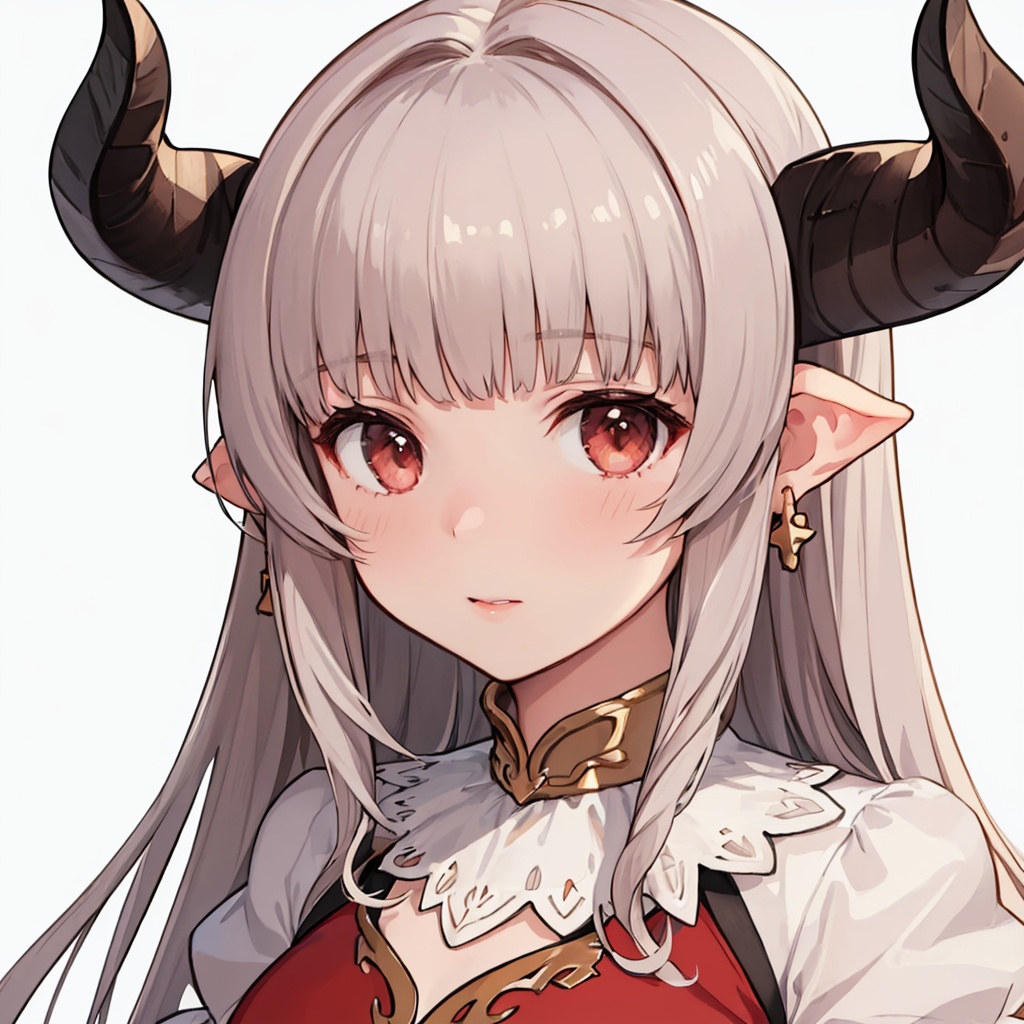 masterpiece,best quality, highly detailed, portrait,close-up,upper body,alicia (granblue fantasy),1girl,draph,horns,<lora:alicia_(granblue_fantasy):1>,simple background,white background,