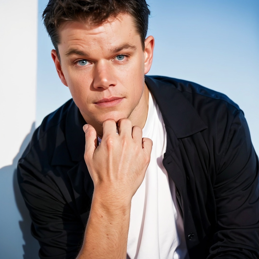 MattDamon,The Atmosphere of Film Cinema, captivating visuals, RAW photo, full sharp, high quality, delicate features,contour light,backlighting,Professional photography,exquisite composition,upper body,black suit,look at the viewer 1boy,sportsman, Visual_Optimization, Color_Harmonization, white background