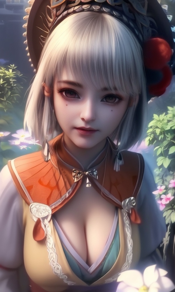 (,1girl, ,best quality, ),looking at viewer, <lora:433-DA-少年歌行-小白:0.8> ,, ,,anime,(masterpiece, top quality, best quality, official art, beautiful and aesthetic:1.2), (1girl)	, , (cleavage),extreme detailed,(fractal art:1.3),colorful, flowers ,highest detailed,(by Jeremy Lipking)    (cleavage), (),