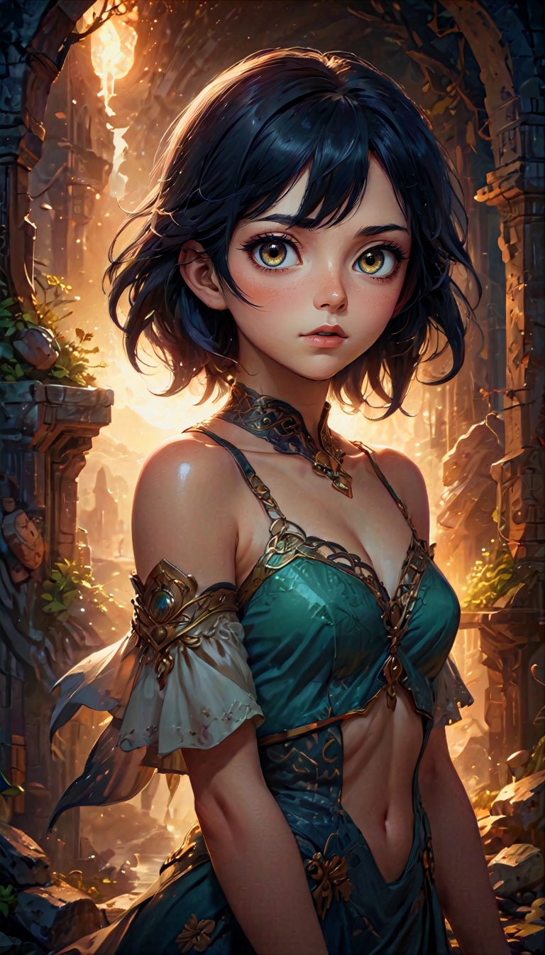 a beautiful Indian woman with black hair,  big bright almond-shaped eyes,  dark and moody quality on Tensor.Art