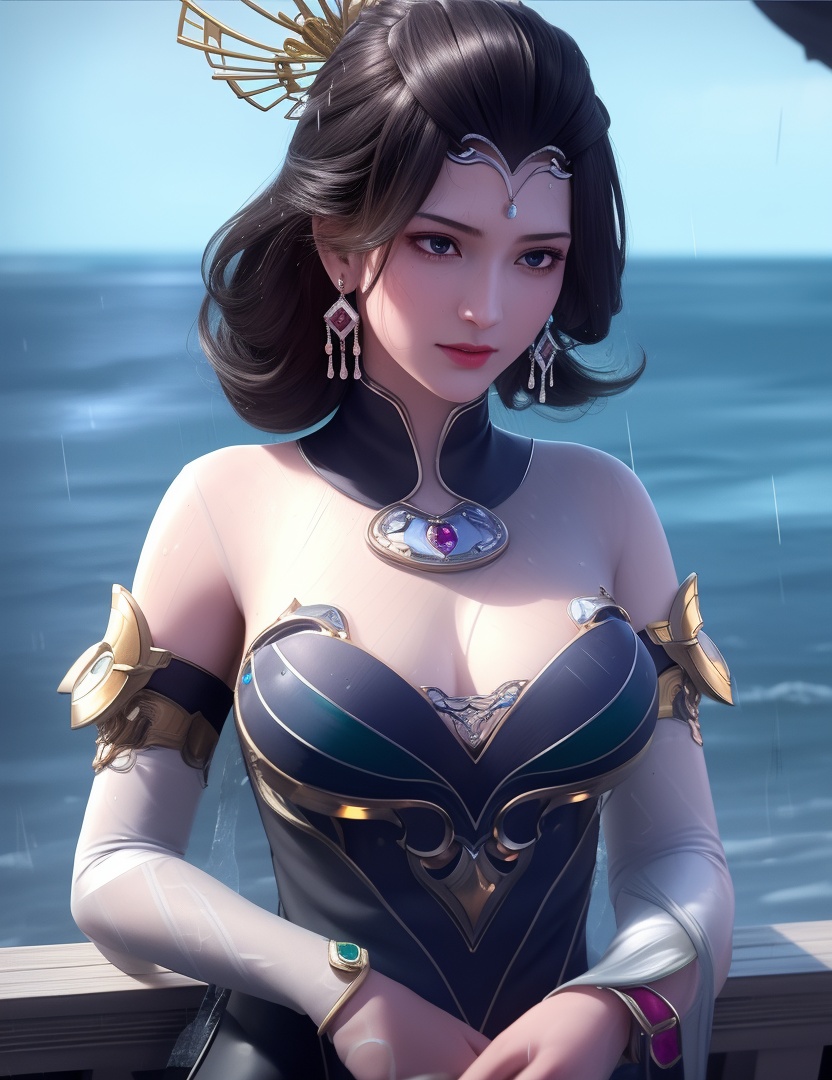 <lora:529-DA-诛仙-幽姨:0.8>(,1girl, ,best quality, ),looking at viewer, ,ultra detailed 8k cg, ultra detailed background, ultra realistic 8k cg,  ,masterpiece((((1girl, solo,  , ,solo focus, wet,sweat, ocean,rain, water drop, )))) (, , sweatdrop, flying sweatdrops, sweating profusely,colorful drop \(module\), )   clean, masterpiece,     cinematic lighting, cinematic bloom,   , unreal, science fiction, luxury, jewelry, diamond, gold, pearl, gem, sapphire, ruby, emerald, intricate detail, delicate pattern, charming, alluring, seductive, erotic, enchanting, hair ornament, necklace, earrings, bracelet, armlet,halo,