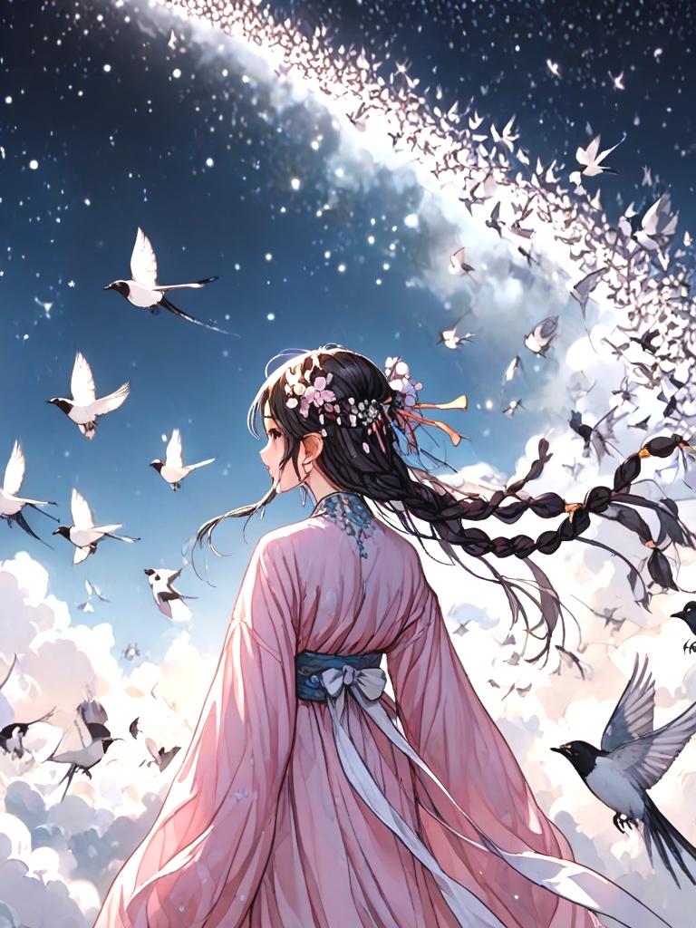 source_anime,  magpie bridge,  birds flock on Tensor.Art