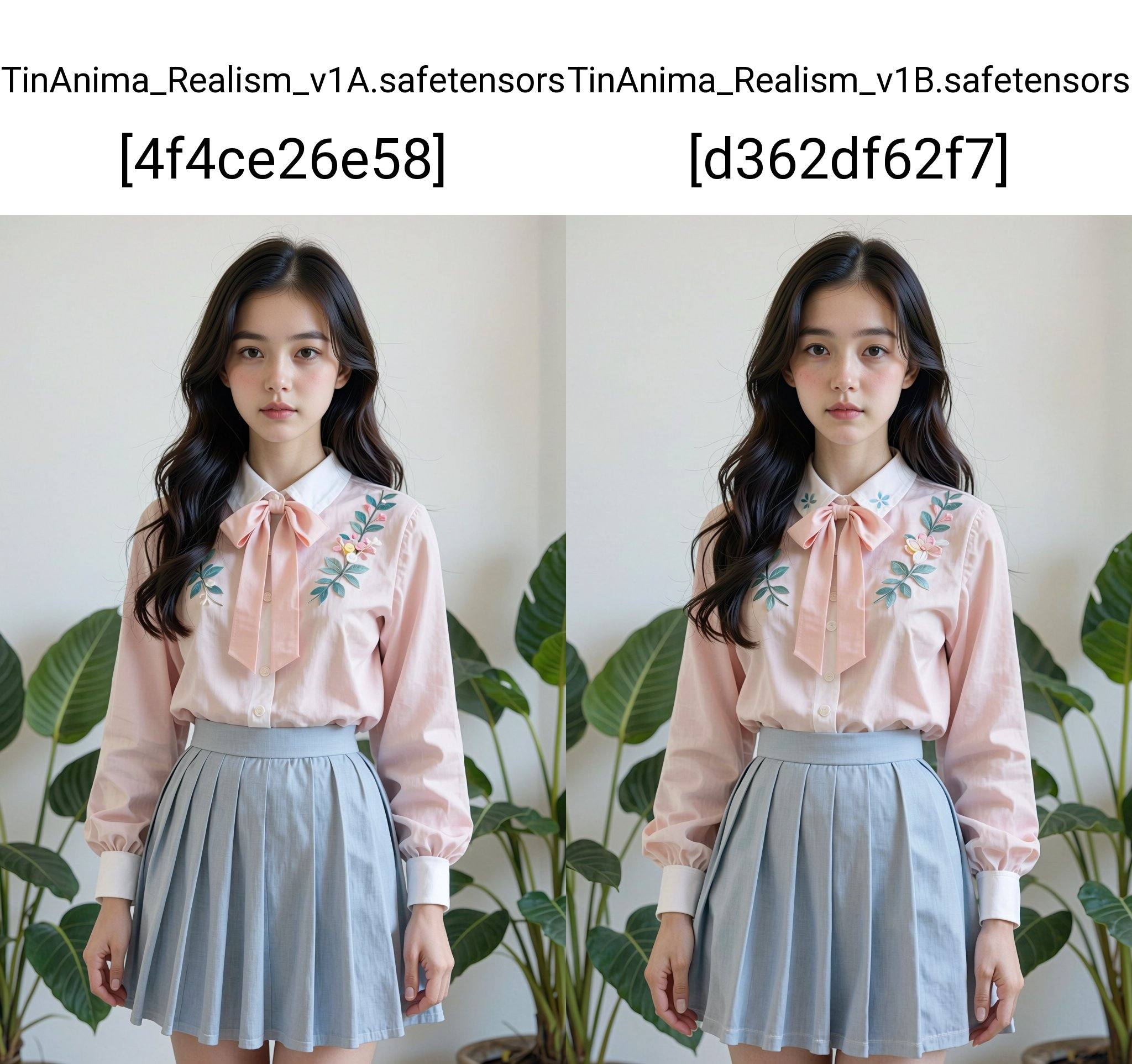 The image is a high-resolution photograph featuring a young Asian woman standing against a minimalist white background. Sh...