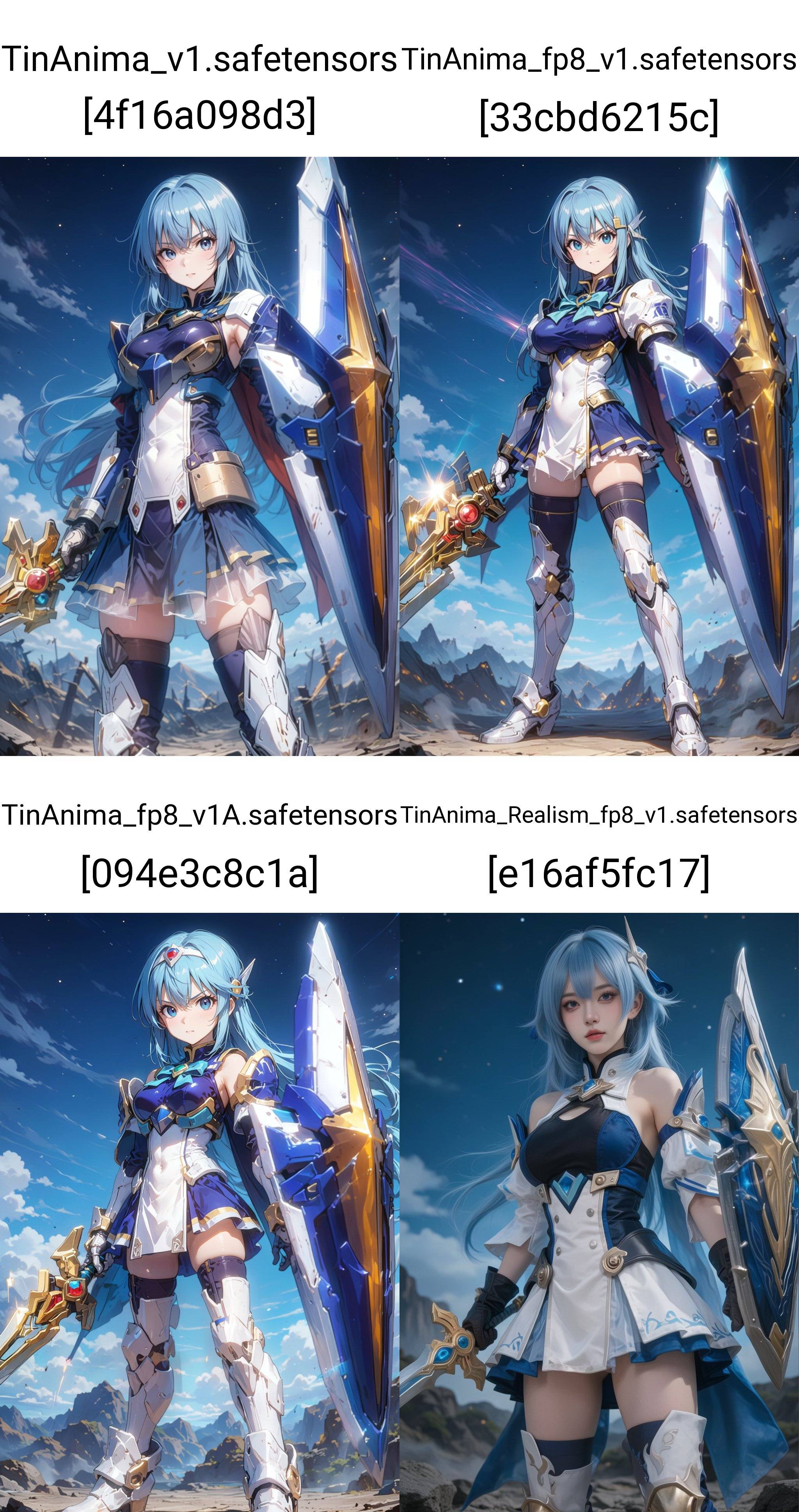 Anime-style digital artwork of a busty,  blue-haired female warrior in futuristic armor and skirt,  holding a large shield...