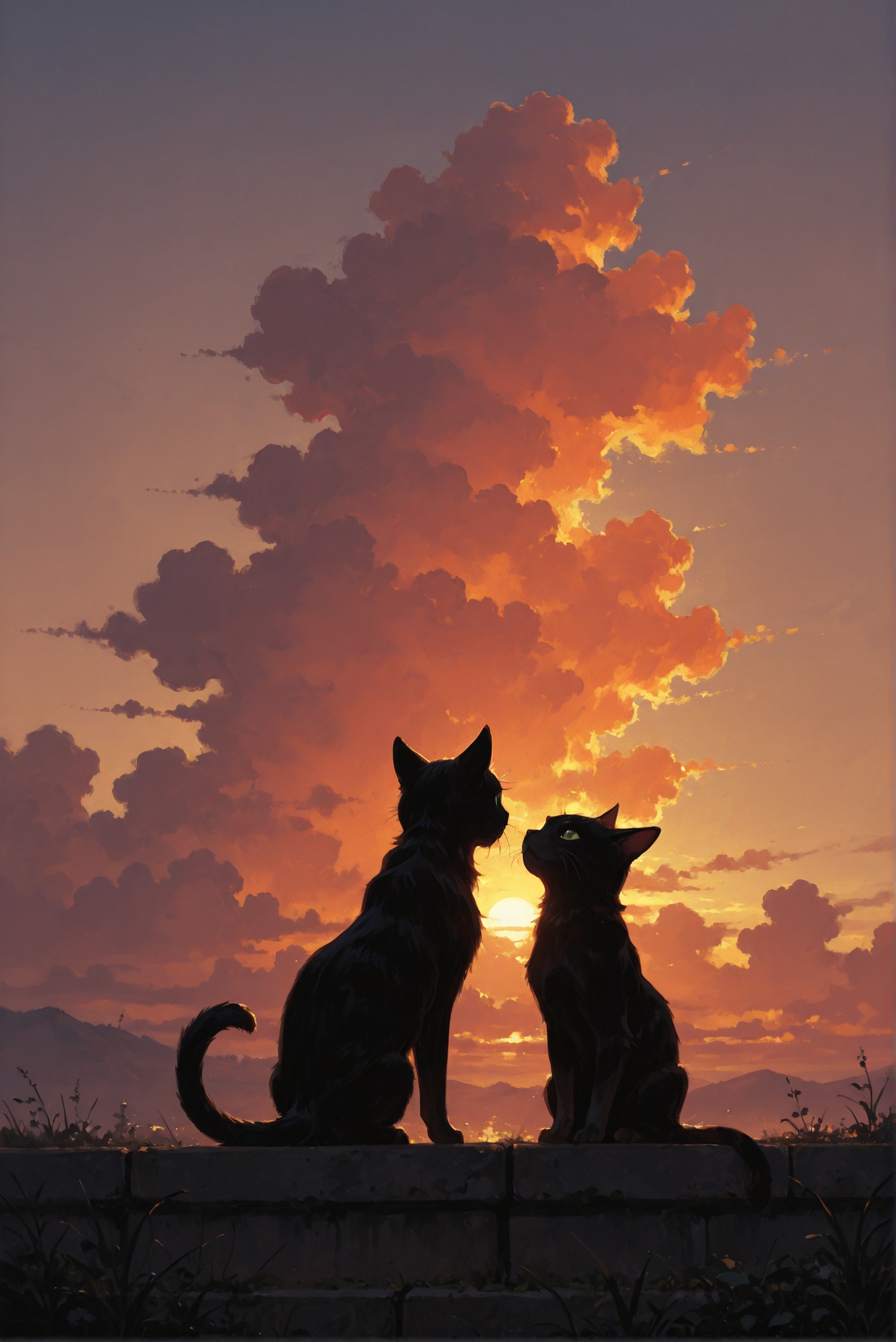 cat animal,  no humans,  sunset on Tensor.Art