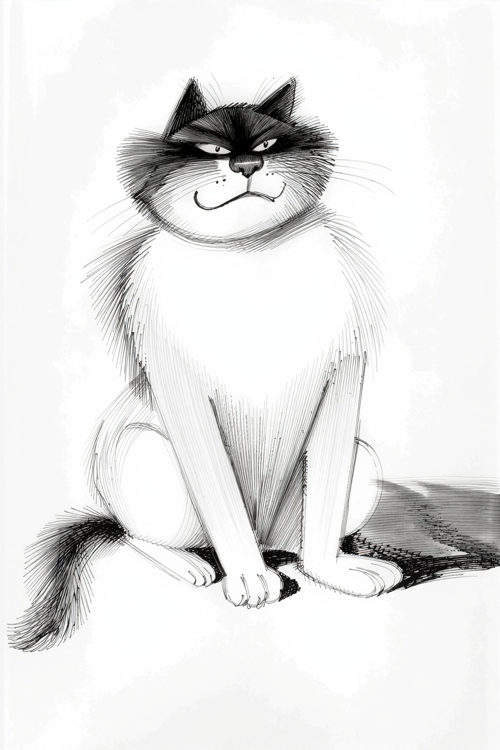 beautiful pen and ink sketch of Rembrandt style draw of cat,  american wirehair, on Tensor.Art