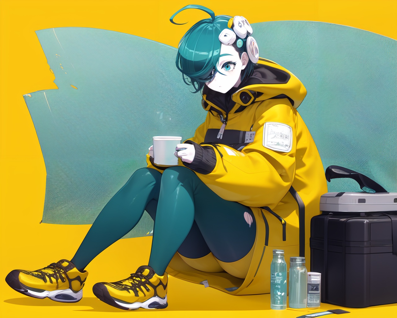 1girl,  solo,  yellow background on Tensor.Art