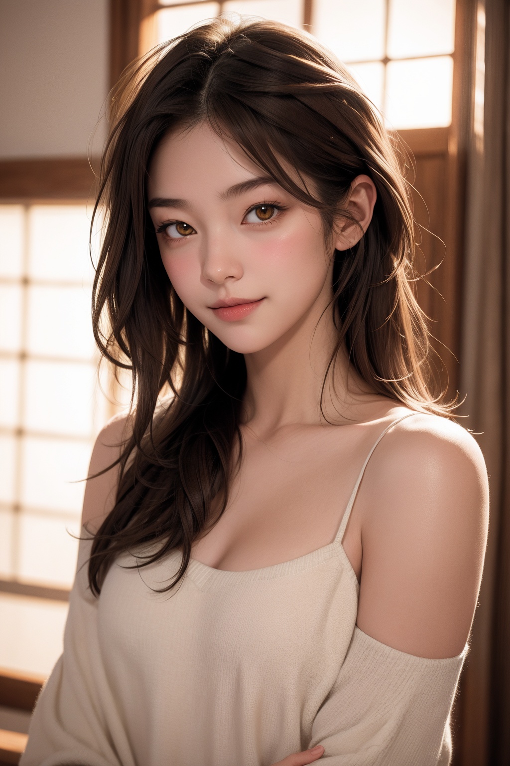 1girl,  brown hair,  yellow eyes on Tensor.Art