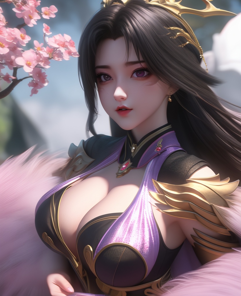 <lora:549-DA-百炼成神-司妙玲:0.8>(,1girl, ,best quality, ),looking at viewer,  ,ultra detailed background,ultra detailed background,ultra realistic 8k cg,, ,masterpiece, (( , )),, , , hyper blossom,    (cleavage), (), ,,