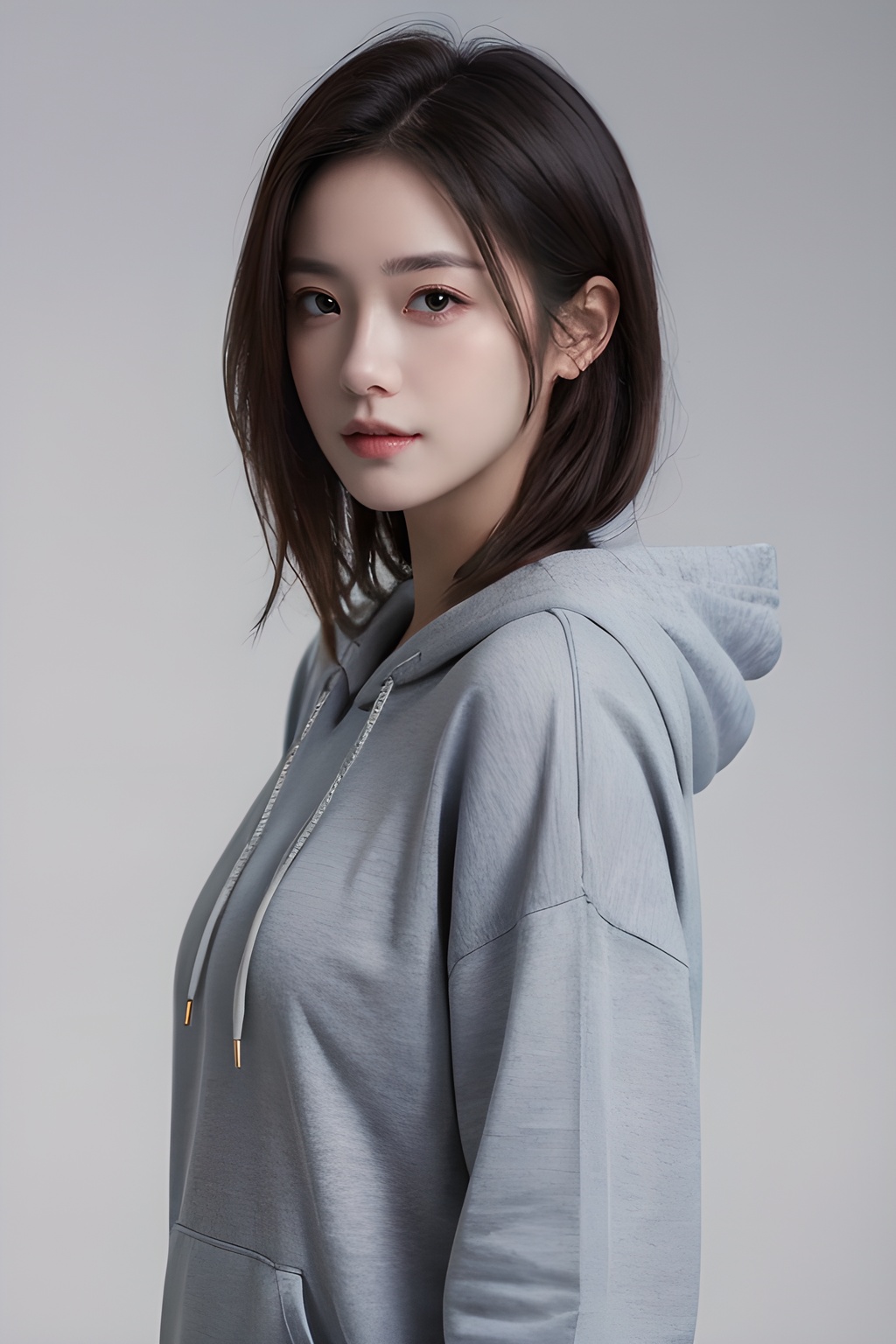 <lora:0809_01:0.7>,simple background,hoodie,, 1girl,realistic,masterpiece, best quality, photorealistic, HDR,detail